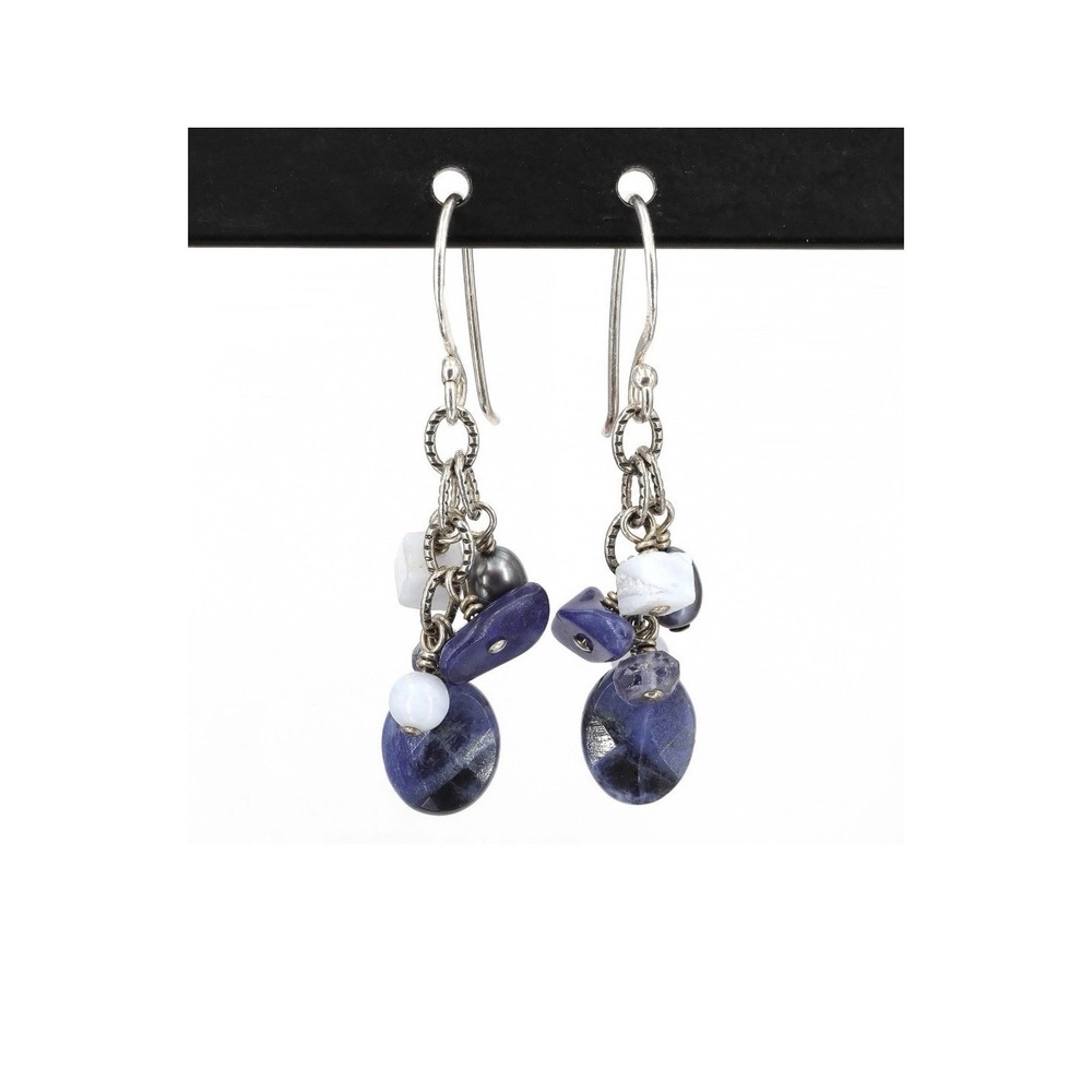 Retired Silpada Sterling Pearl Sodalite blue Chalcedony Dangle Earrings W1471